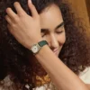 Orologio Harlow a tre lancette in pelle di coccodrillo verde