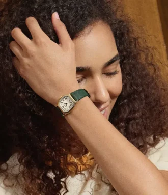 Orologio Harlow a tre lancette in pelle di coccodrillo verde
