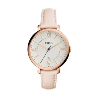 Orologio Jacqueline a tre lancette con datario in pelle color cipria