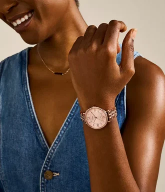 Orologio Jacqueline a tre lancette in acciaio inossidabile color oro rosa