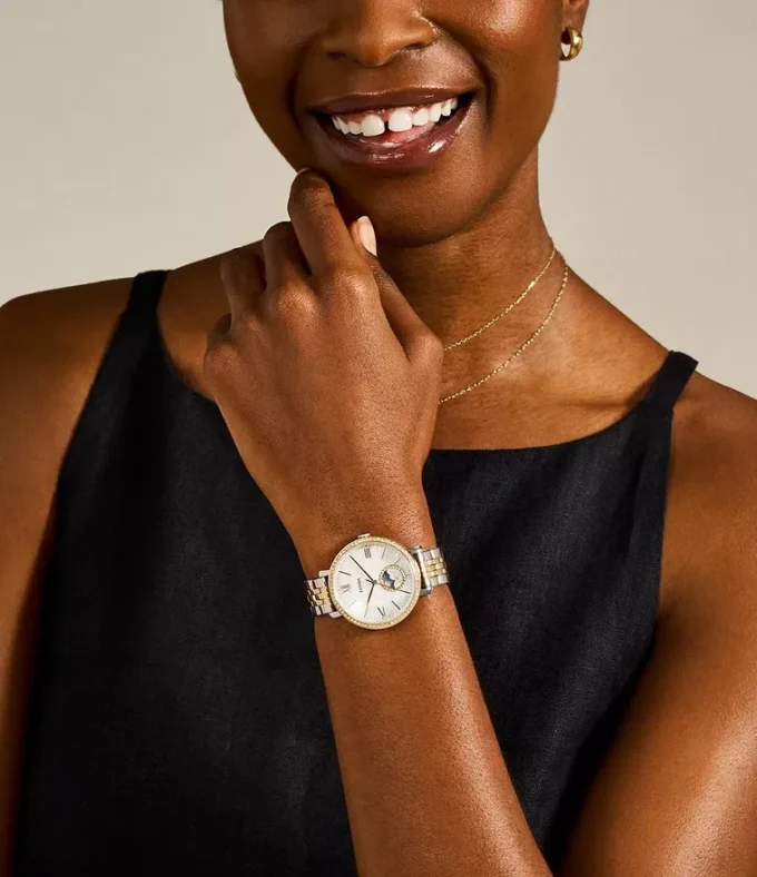 Orologio Jacqueline Sun Moon multifunzione in acciaio inossidabile bicolore