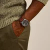 Orologio meccanico a tre lancette con datario e cinturino in pelle marrone