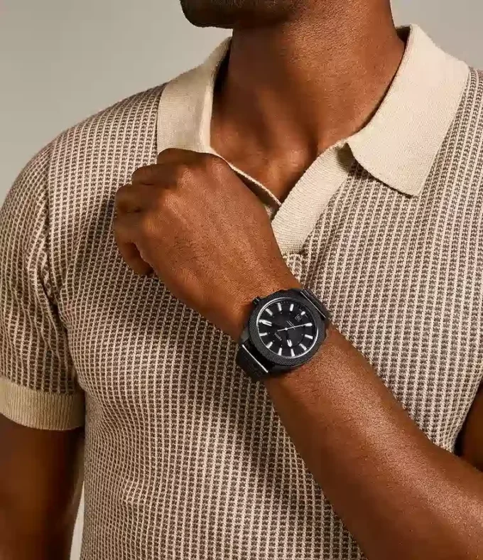 Orologio meccanico a tre lancette con datario in acciaio inossidabile nero