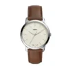 Orologio minimalista a tre lancette con cinturino in pelle marrone