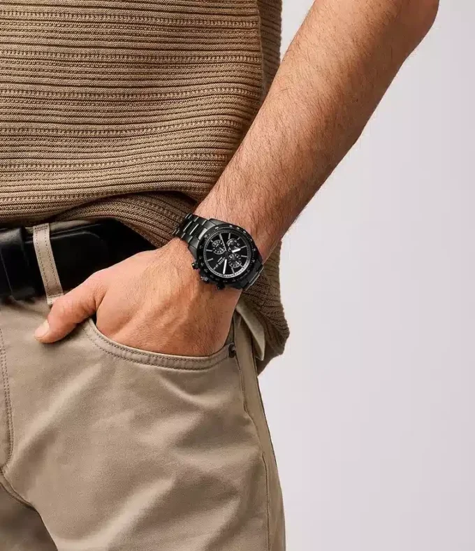 Orologio multifunzione Autocross in acciaio inossidabile nero