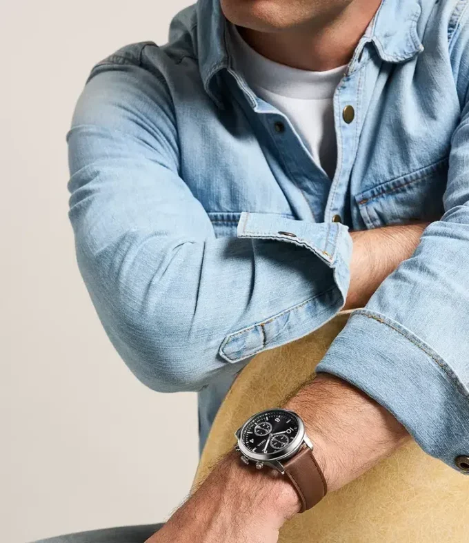 Orologio multifunzione Bennett in pelle marrone