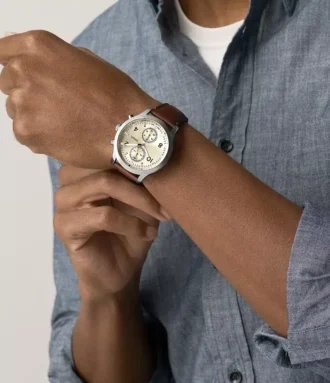 Orologio multifunzione Bennett in pelle marrone