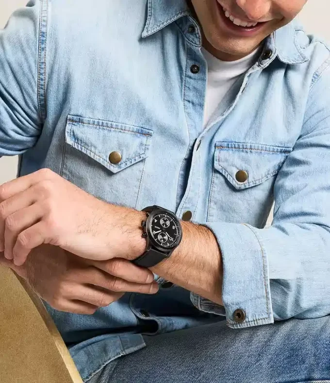 Orologio multifunzione Bennett in pelle nera