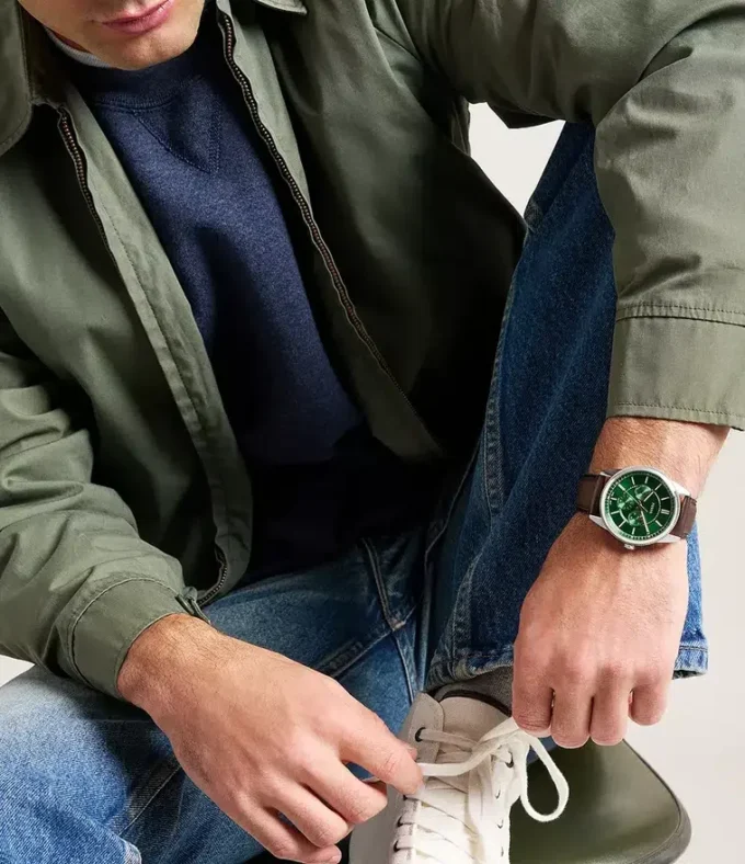 Orologio multifunzione Pearson in pelle marrone