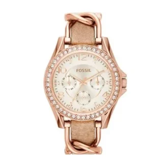 Orologio multifunzione Riley in oro rosa e pelle color sabbia
