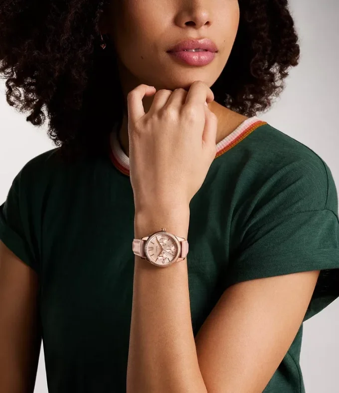 Orologio multifunzione Rye in pelle rosa