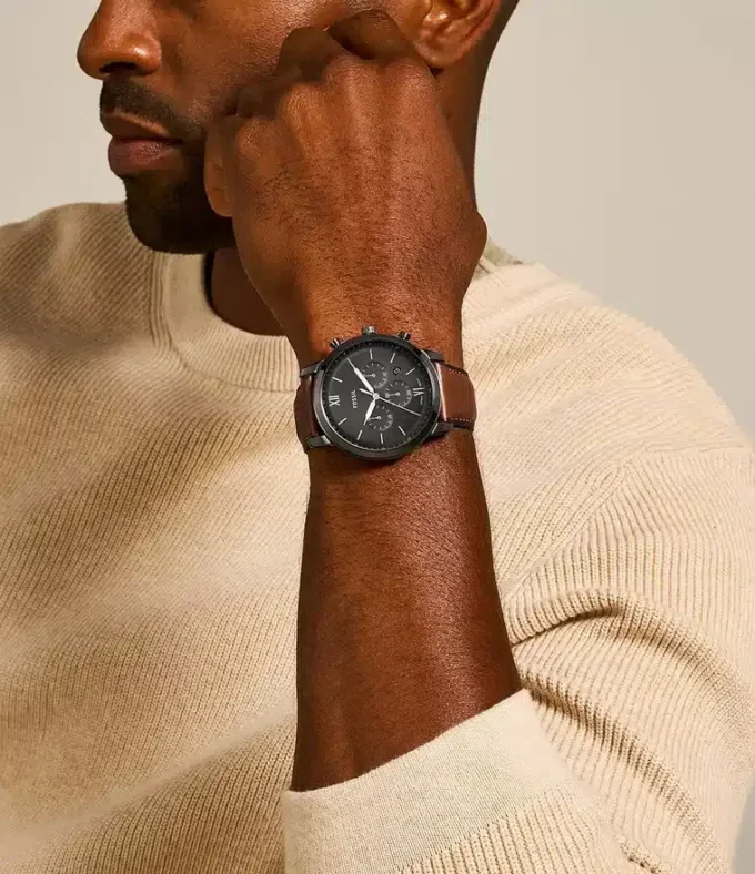 Orologio Neutra Chronograph in pelle color ambra