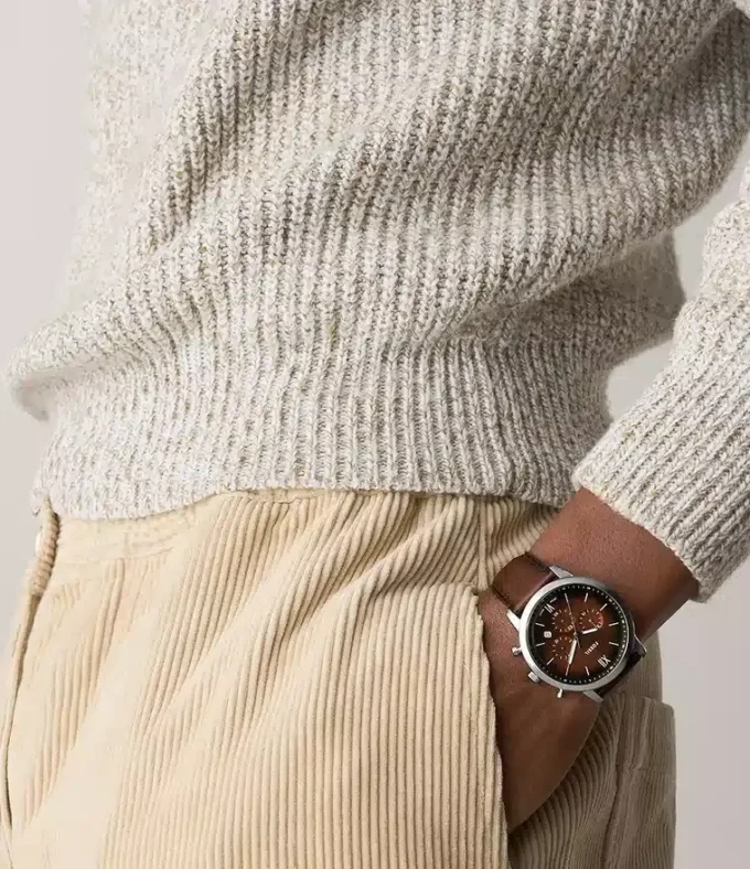 Orologio Neutra Chronograph in pelle marrone