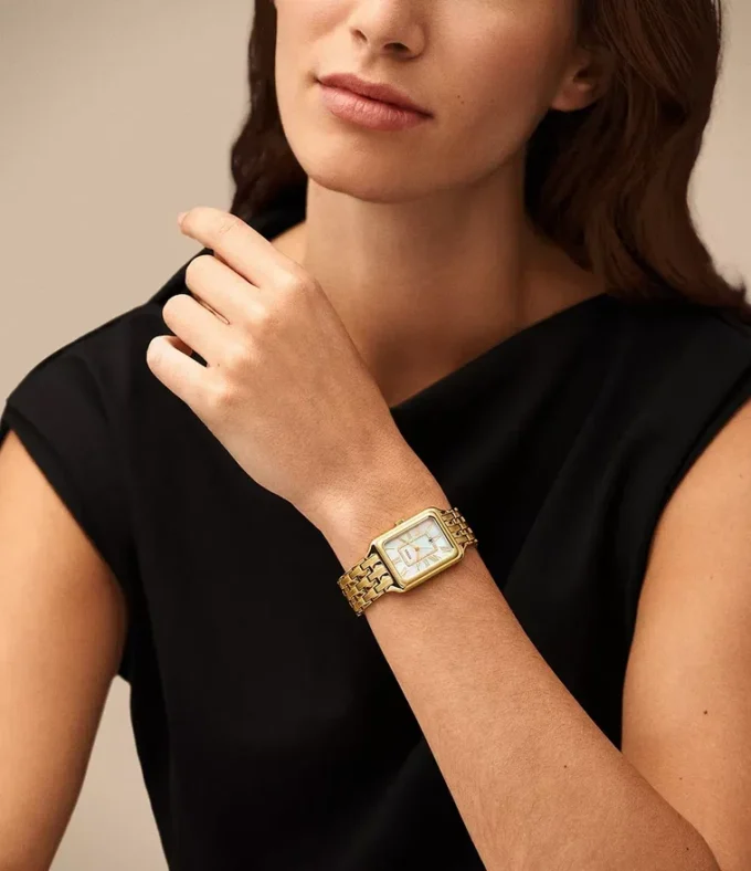 Orologio Raquel a tre lancette con datario in acciaio inossidabile color oro