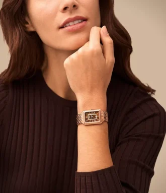 Orologio Raquel a tre lancette con datario in acciaio inossidabile color oro rosa