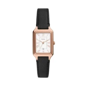 Orologio Raquel con tre lancette, datario e cinturino in pelle LiteHide™ nera