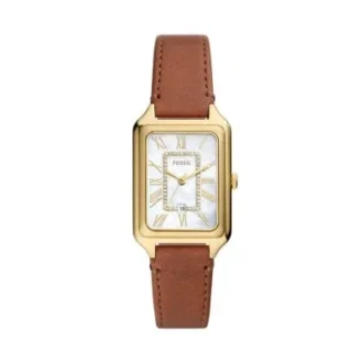 Orologio Raquel con tre lancette e datario in pelle marrone medio