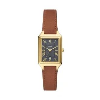 Orologio Raquel con tre lancette e datario in pelle marrone medio