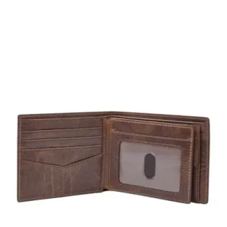 Portafoglio bifold in pelle Derrick con tasca portamonete grande e RFID