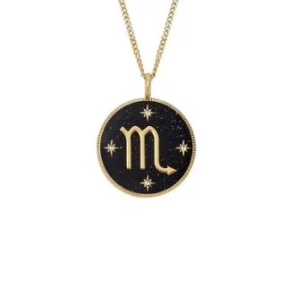 Scorpio Sutton Zodiac Collana con pendente in acciaio inossidabile color oro e pietra arenaria nera