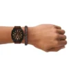 Set cronografo con cinturino in pelle marrone e bracciale