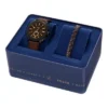 Set cronografo con cinturino in pelle marrone e bracciale