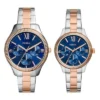 Set di orologi multifunzione bicolore in acciaio inossidabile per lui e per lei