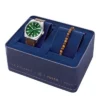 Set orologio e bracciale Everett a tre lancette con data in pelle marrone