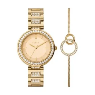 Set orologio e bracciale Karli a tre lancette color oro