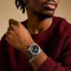 Set orologio e bracciale Machine a tre lancette con data in pelle marrone
