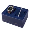 Set orologio e bracciale Machine a tre lancette con data in pelle marrone