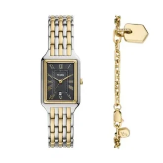 Set orologio e bracciale Raquel a tre lancette con datario in acciaio inossidabile bicolore