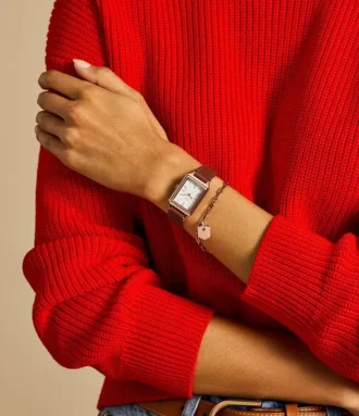 Set orologio e bracciale Raquel con tre lancette e datario in pelle marrone medio
