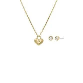 Set regalo collana e orecchini a cuore in acciaio inossidabile dorato Sadie