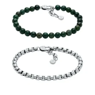 Set regalo con bracciale in acciaio inossidabile e agata verde