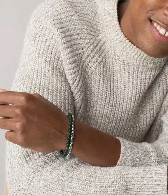 Set regalo con bracciale in acciaio inossidabile e agata verde
