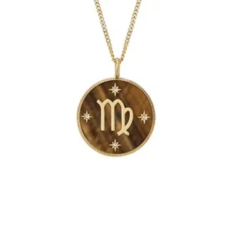 Virgo Sutton Zodiac Collana con pendente in acciaio inossidabile color oro e occhio di tigre