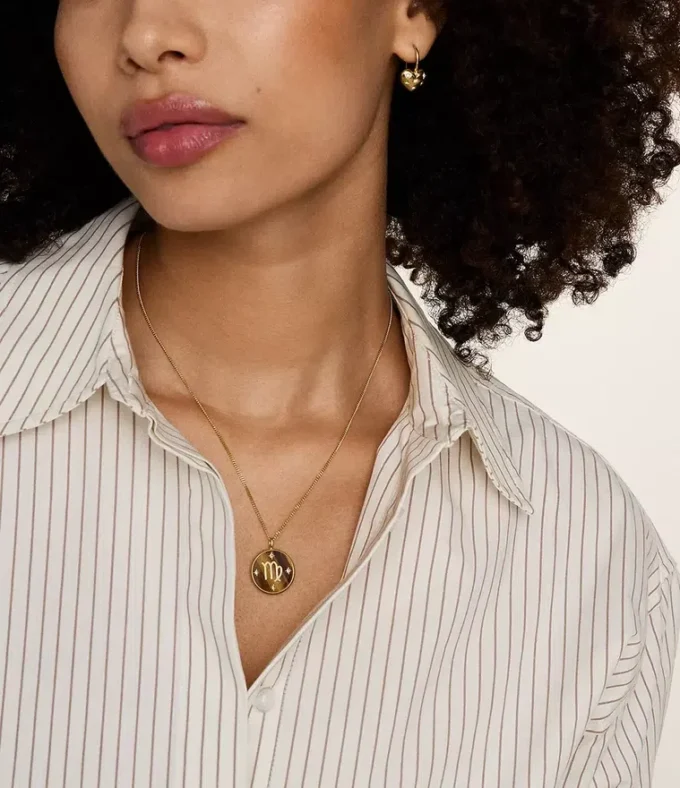 Virgo Sutton Zodiac Collana con pendente in acciaio inossidabile color oro e occhio di tigre